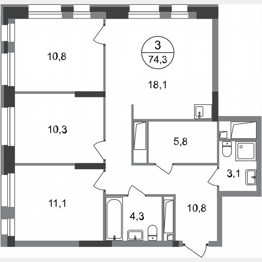 3-к. квартира, 74,3 м², 4/20 эт.