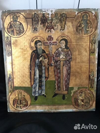 Большая Икона Иоан и Ирина на золоте