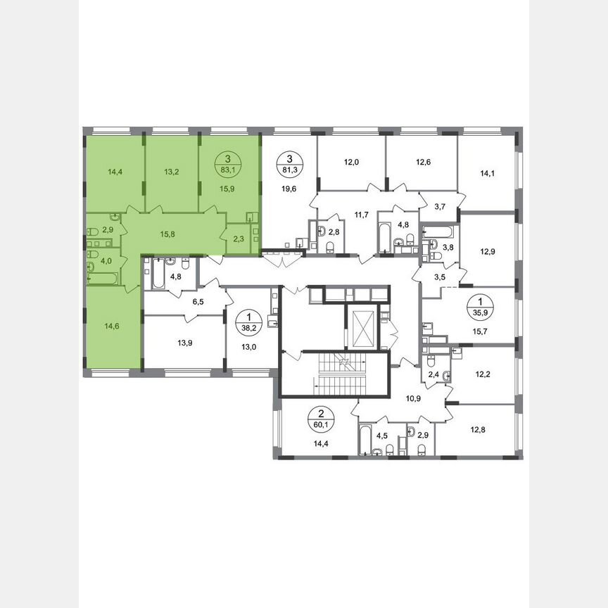 3-к. квартира, 83,1 м², 6/17 эт.