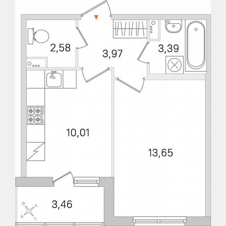1-к. квартира, 35,3 м², 1/8 эт.