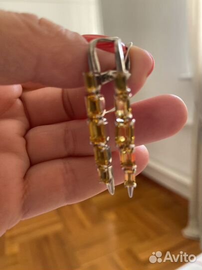 Серьги серебро с цитрином