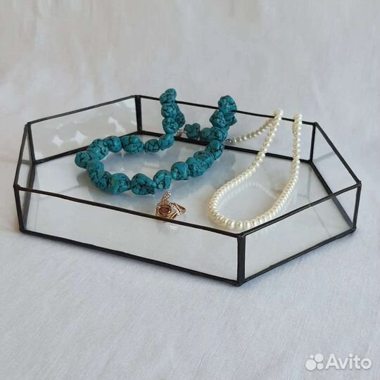 Поднос из стекла шестигранный ручной работы