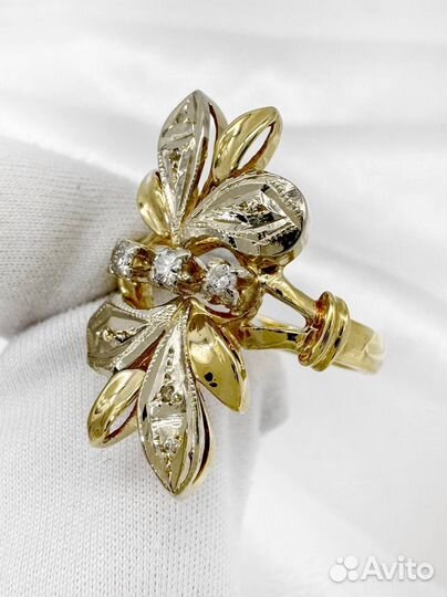 Золотое кольцо СССР с бриллиантами 585 / 4.38 гр