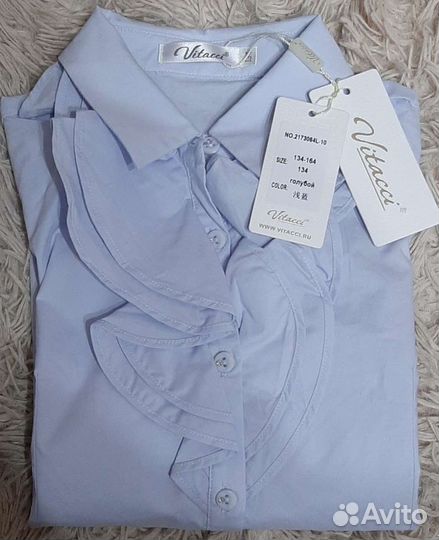 Блузка рубашка для школы р.134 голубая новая