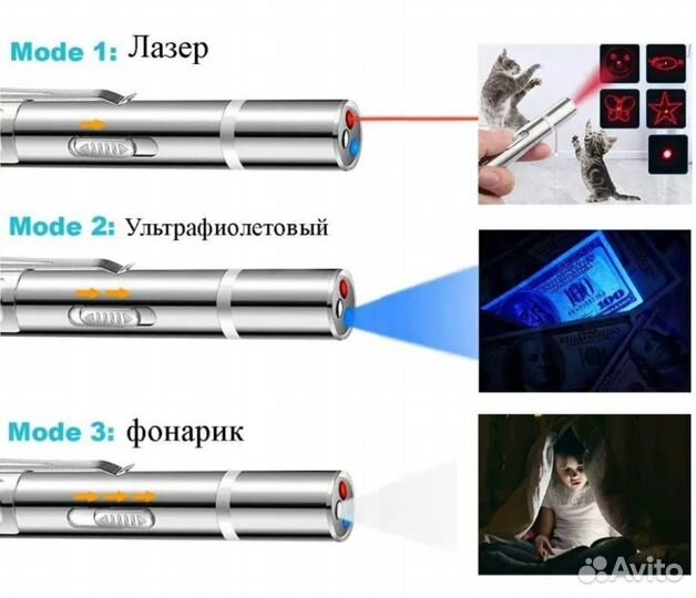 7 в 1.Фонарик USB+лазерная указка+уфсвет