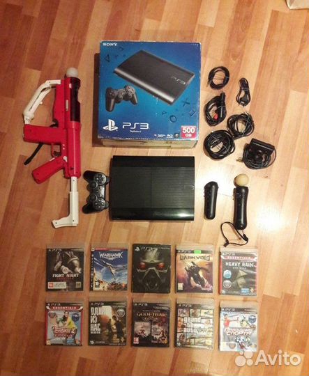 PS3 500 Гб + 40 игр,PS Eye, Moove, ружьё и пр