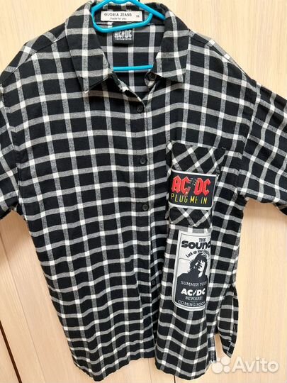 Белая клетчатая рубашка с принтом AC/DC из фланели