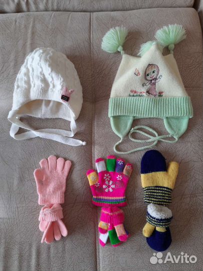 Шапка и варежки перчатки детские