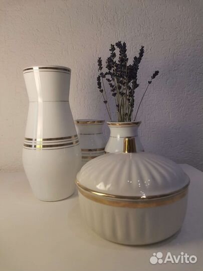 Фарфор и хрустальная ваза СССР