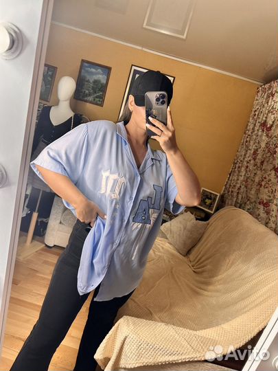 Рубашка оверсайз голубая из вискозы 2XL