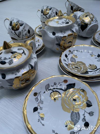 Сервиз вербилки чайный фарфоровый золотая роза