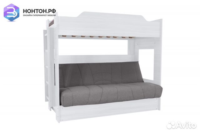 Двухъярусная кровать с диван-кроватью серый / белы