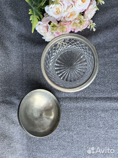 Ваза с крышкой, сахарница олово со стеклом