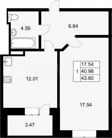 1-к. квартира, 43,8 м², 3/18 эт.