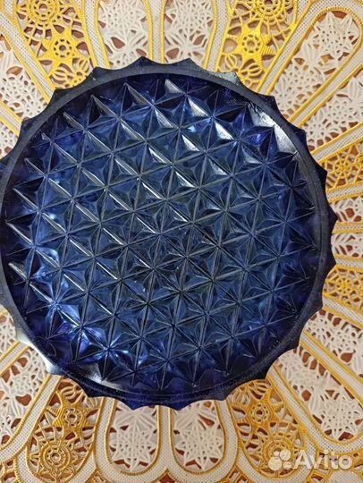 Пепельница синее кобальтовое стекло СССР