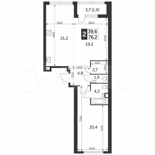 2-к. квартира, 76,2 м², 18/47 эт.