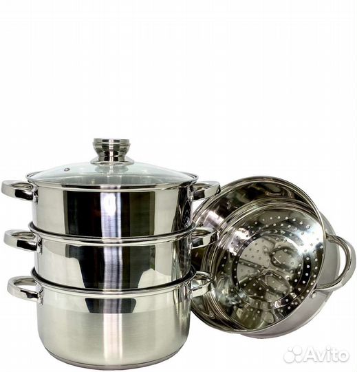 Мантоварка нерж. 24см, индукция, стекл.крышка