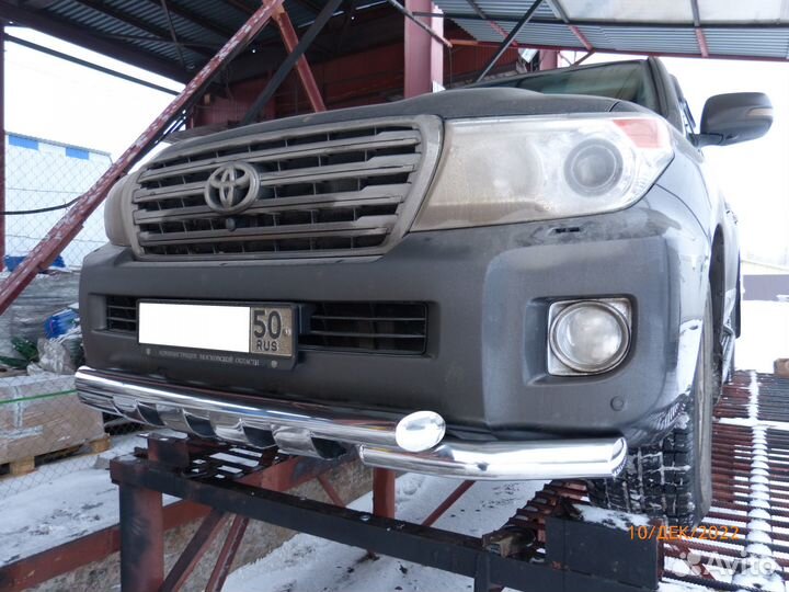 Защита бампера клыками нержавейка Тойота Лан Круз