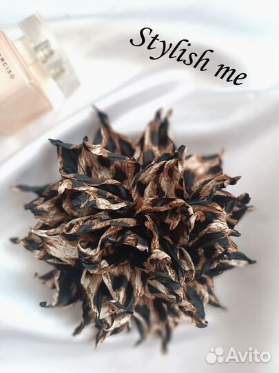 Брошь-цветок из шёлка леопардовый принт 18-19 см