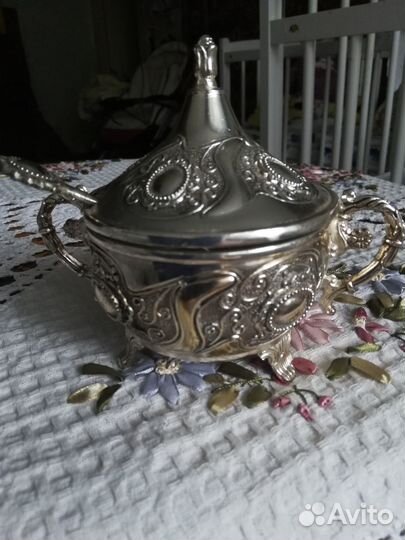 Сахарница металл+стекло