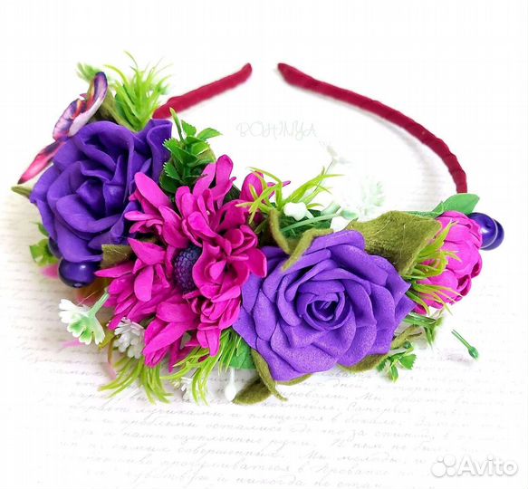 Ободок с цветами из фоамирана