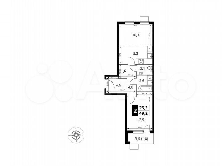 2-к. квартира, 49,2 м², 2/17 эт.