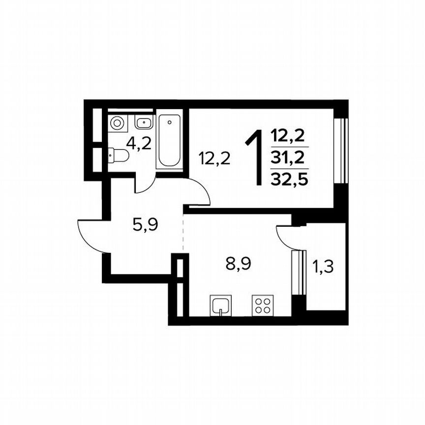 1-к. квартира, 32,5 м², 12/14 эт.