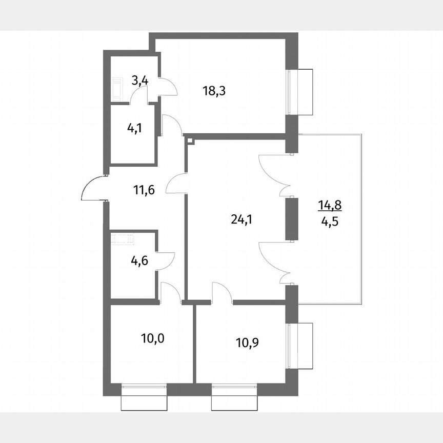 3-к. квартира, 91,5 м², 1/6 эт.