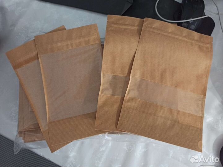 Пакеты бумажные крафт с окошком и зиплоком 10 шт
