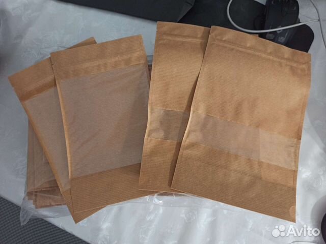 Пакеты бумажные крафт с окошком и зиплоком 10 шт