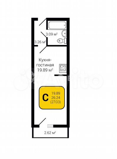Квартира-студия, 27 м², 12/27 эт.
