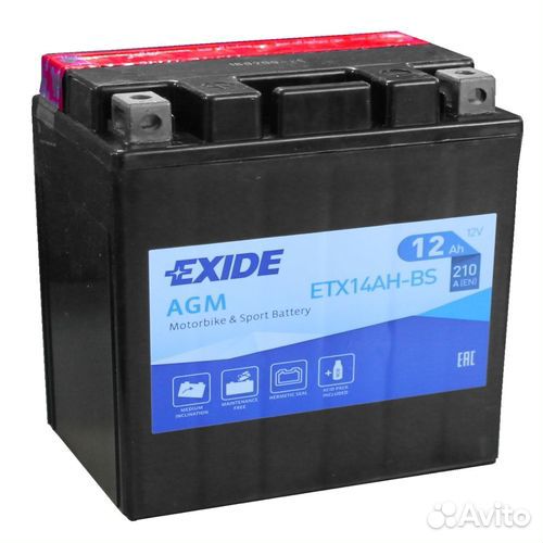 Аккумулятор Exide 12Ач прям. поляр. ETX14AH-BS