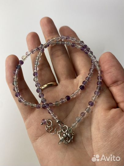 Фиолетовые бусы из камней флюорит 43 см