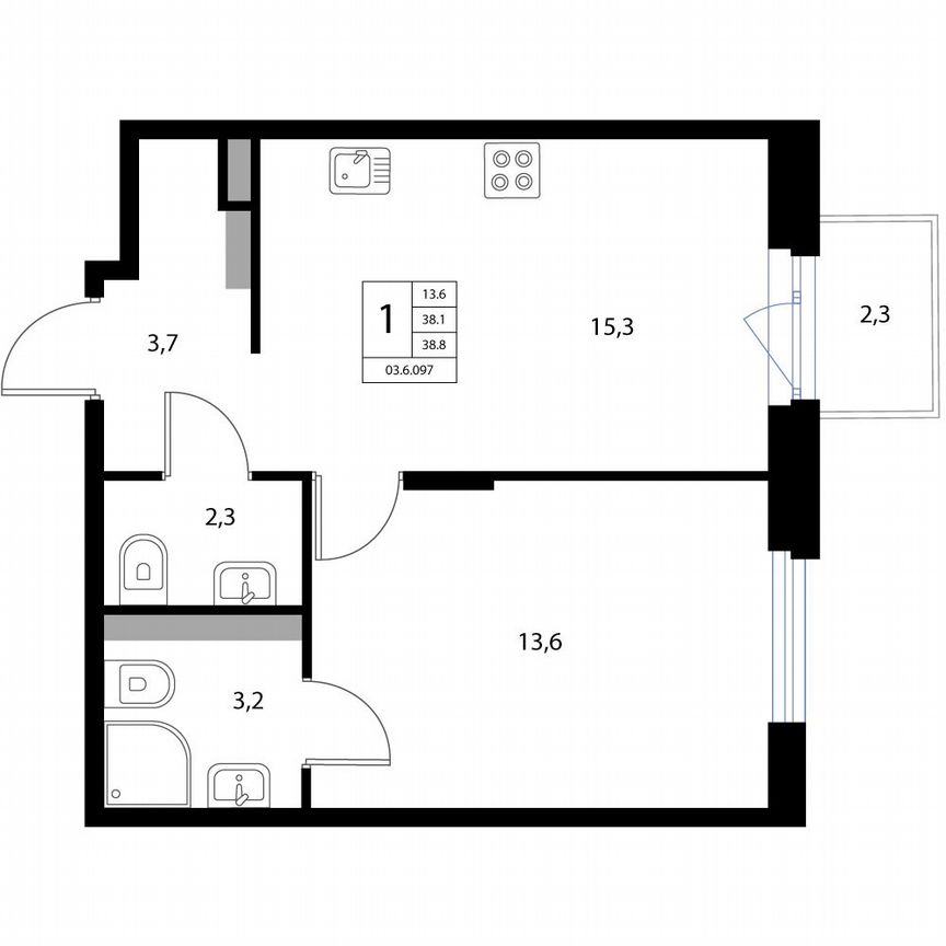 2-к. квартира, 38,8 м², 3/3 эт.