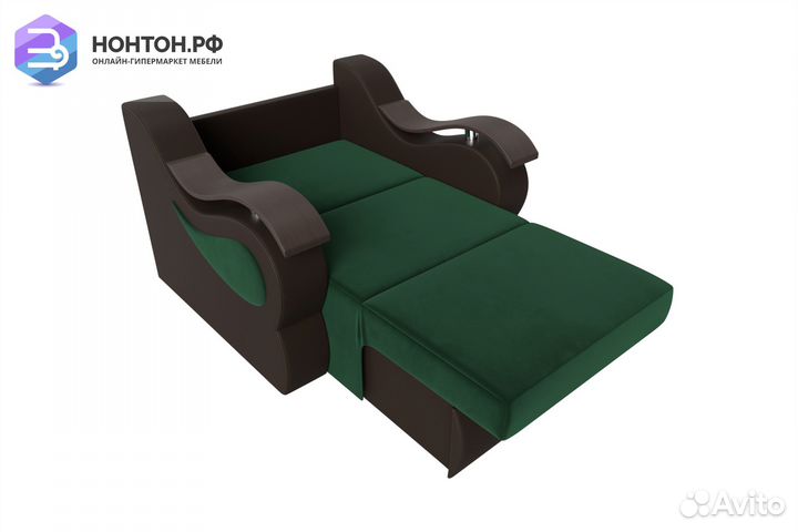 Кресло аккордеон Меркурий велюр зеленый / экокожа