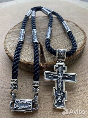 Шнур(гайтан) с сереб вставками и крест
