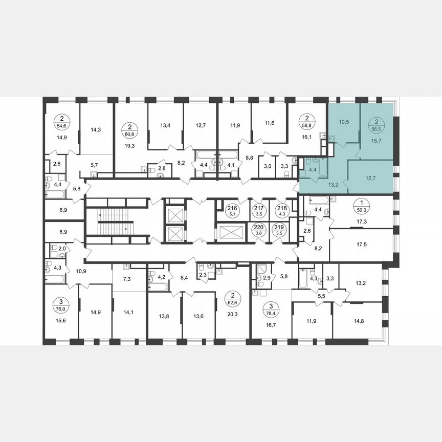 2-к. квартира, 56,5 м², 6/22 эт.