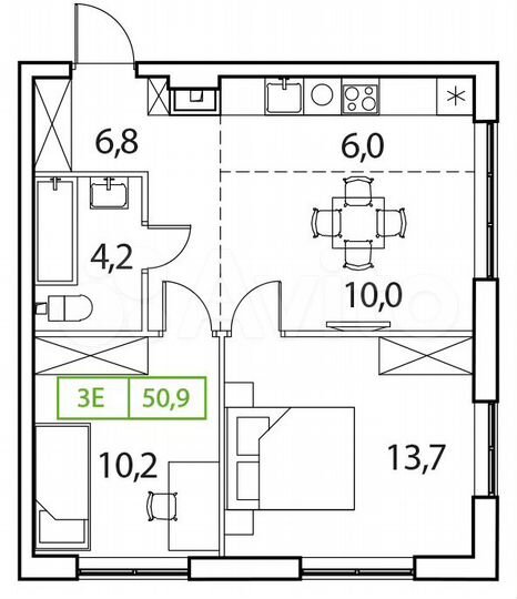 3-к. квартира, 50,9 м², 17/17 эт.