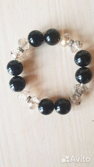 Браслет из черного агата и хрусталя
