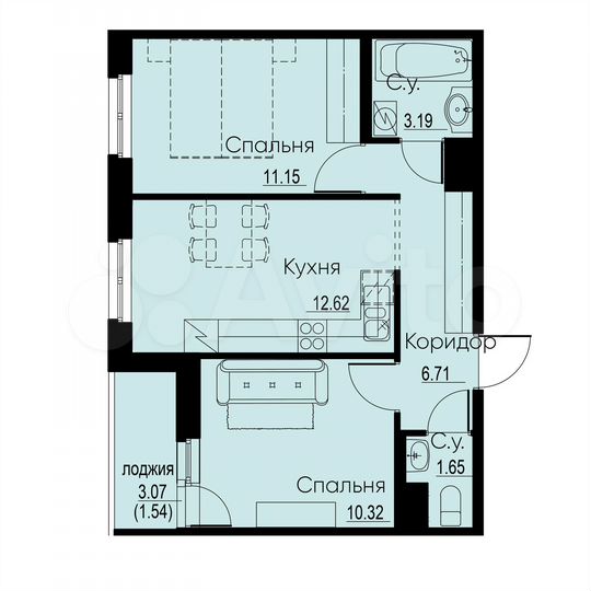 2-к. квартира, 47,2 м², 7/12 эт.