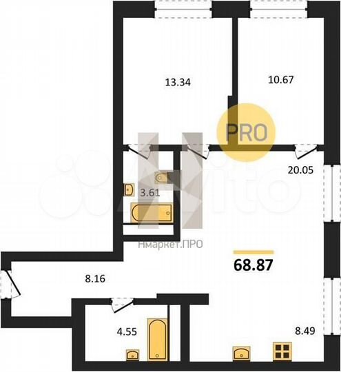 2-к. квартира, 68,9 м², 10/26 эт.