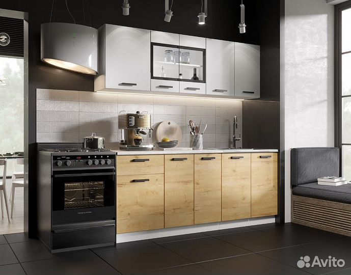 Кухня Хозяюшка Белый гладкий/Дуб вотан 2метра