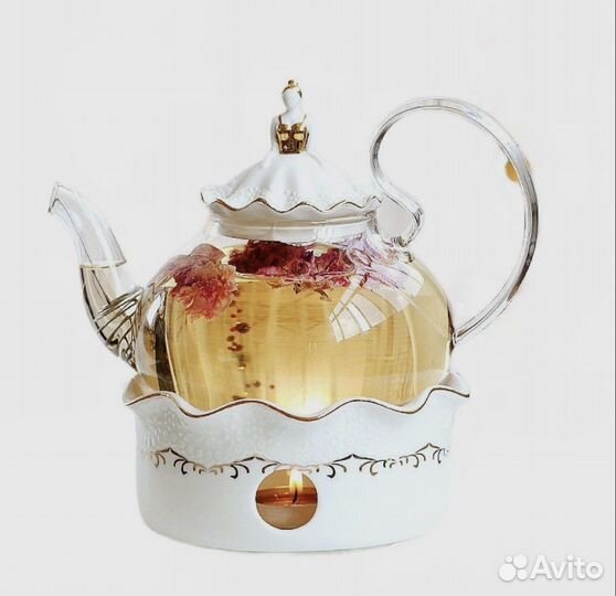 Чайник заварочный стеклянный с подставкой