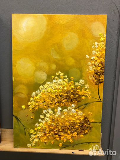 Картина маслом мимозы