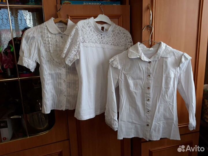 Блузки белые на девочку 6-9 лет