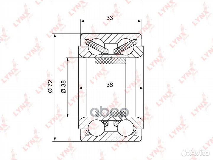Подшипник ступицы перед. без ABS, 36/33x38x72