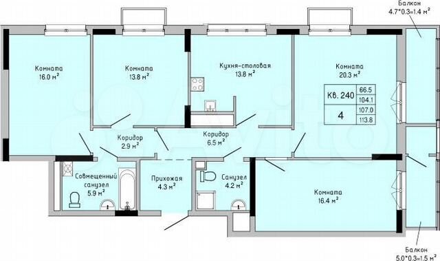 4-к. квартира, 113,8 м², 4/16 эт.