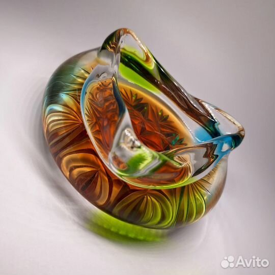 Винтажная пепельница - конфетница цветное стекло