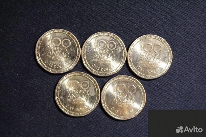 Набор монет 5шт. 1 доллар 2014-2018 год Австралия