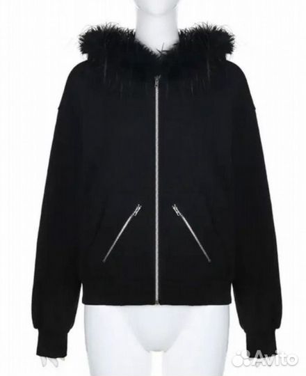 Зип худи с мехом на капюшоне